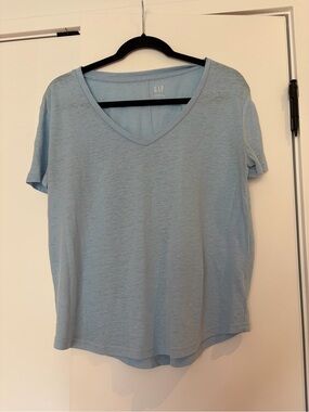 GAP Women's Pale Blue linen Short Sleeve Tee